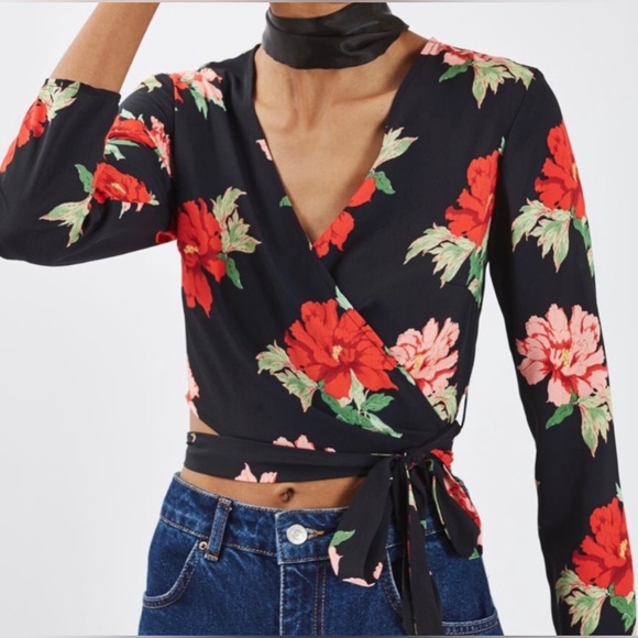 Topshop Tops - Topshop Tall Floral Wrap Tie Blouse